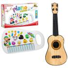 Pianinho Musical Animais Fazendinha Infantil + Mini Violão 4 Cordas 28cm Feito Em Plástico Art Brink