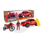 Pick up com moto e bonequinho policia ou bombeiro samba toys