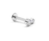 Piercing Labret Pin Push Mini Cluster Aço Cirúrgico 2 Pedras Zircônias