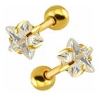 Piercing Tragus Cartilagem Dourado B. Ouro Pedra Estrela 4Mm