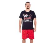 Pijama adulto masculino curto básico liso estampado netflix ancora super heróiherói