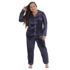 Pijama Afrodite - Calça e Camisa Longa Azul Marinho - Shoul Pijamas