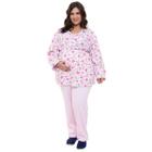 Pijama Amamentação Modelo Plus Size Flanelado Rosa