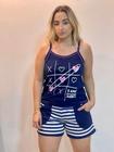 Pijama Baby Doll com Alcinha em malha, feminino estampado e com bolsos