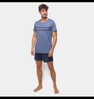 Pijama Curto Hering Mescla Listras Azul Masculino Tamanho M