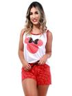 Pijama Curto Minie Adulto Baby Doll Fechado Short e Blusa Regata Vermelho