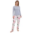 Pijama Feminimo Longo E-Pijama By Sepié 6059/LS223 Algodão/Viscolycra Rosa Flor