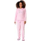 Pijama Feminino Adulto Fleece Ted Peludinho Manga Longa Estampado Confortável de Inverno Fechado
