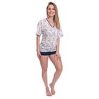 Pijama Feminino Curto Gola V Azul Estampa Floral