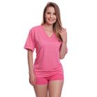 Pijama Feminino Curto Gola V Liso Rosa