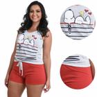 Pijama Feminino Curto Verão Camiseta Baby Doll e Short Doll Malha Estampado