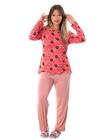 Pijama Feminino Inverno Longo malha Suede Toque suave Quente Macio blusa com manga longa e calça com