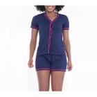 Pijama feminino modelo baby Doll pijama americano blusa com botões e short básico