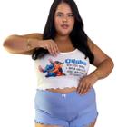 Pijama Feminino Plus Size Conjunto Baby Doll Curto com Estampa Stitch