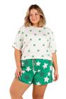 Pijama Feminino Plus Size Shorts Manga Curta Cor Com Amor