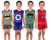Pijama Infantil Curto Calor Regata Super Herói Desenho