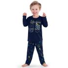 Pijama Infantil Longo Malha Algodão Azul Marinho Skates Brilha No Escuro Kyly
