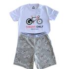 Pijama Infantil Masculino 56RU Tam 06 - Hering Verão Camiseta Branca Shorts Cinza Estampa Bikers.