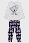 Pijama Kyly feminino longo 100% algodão com calça e camiseta manga longa brilha no escuro
