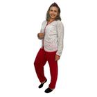 Pijama Longo Feminino Adulto De Inverno Conjunto Blusa Manga Comprida Com Botao E Calça De Frio