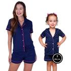 Pijama Mae e Filha Americano Blusa com Gola e Short Brenda