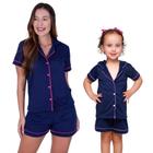 Pijama Mae e Filha Americano Blusa com Gola e Short Brenda
