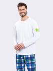 Pijama Manga Longa Adulto Masculino Xadrez Azul