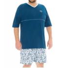 Pijama Masculino Gola V Bermuda Algodão Plus Size Taurus