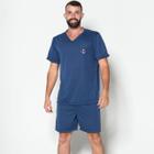 Pijama Masculino Gola V Fechado Conjunto Curto Short Blusa Adulto