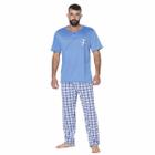 Pijama Masculino Vekyo Modas Adulto Blusa Manga Curta Lisa Calça Longa Comprida Estampada Roupa de Dormir