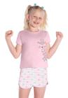 Pijama Meia Malha Shorts Menina Rosa Infantil Kyly