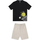 Pijama Menino Camiseta e Shorts em Algodão Basquete Preto/Bege