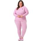 Pijama Plus Size Feminino de Inverno Fechado Manga Longa Listrado Confortável Moletinho Casual