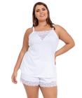 Pijama Short Doll Baby Doll IMI Lingerie Em Microfibra E Renda Plus Size Cecília Branco