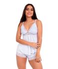 Pijama Short Doll Baby Doll IMI Lingerie Microfibra E Renda Hope Branco