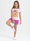 Pijama Verão Menina Infantil Rosa Blusa e Shorts Pizza Night Brilha no Escuro