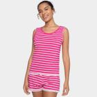 Pijama Volare Curto Listrado Com Renda Feminino