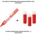 Pincel marcador quadro branco com 3 cartuchos vermelho pilot