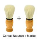 Pincel Para Barbear Cerdas Naturais Cabo de Madeira Kit 2Un.