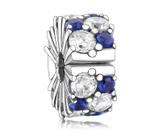 Pingente Clip Charm para Pulseira - Prata Esterlina 925 com Detalhes Transparente e Azul