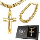 pingente cruz + caixa + cordão banhado ouro + pulseira casual qualidade premium moda masculina