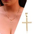 Pingente Cruz Crucifixo Feminino Ouro 18k Com Zircônias 23mm