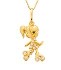 Pingente De Ouro 18k Menina De Patins Cravejado