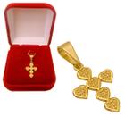 Pingente Feminino Cruz Crucifixo Corações Folheada a Ouro 18k Semijoia