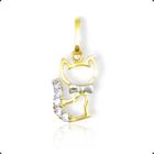 Pingente Gatinha Ouro 18K Com Zirconias