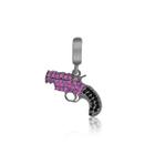 Pingente Glam Flare Gun Cravejado 15 mm Prata e Banho de Ródio Negro