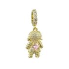 Pingente Menina Micro Zircônia Cristal com Coração Rosa Banhado a Ouro