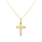 Pingente Ouro 18k Cruz Crucifixo Cristo Com Ródio G347