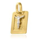 Pingente Placa Com Cristo Em Ouro 18k 2 Cores