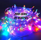 Pisca Pisca 200Leds 15Metros Fio Transparente Luz Decoração 110V 8 Funções Colorido